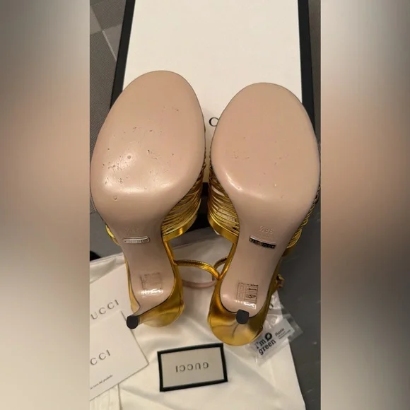 Gucci Women's Crawford Metallic Leather Sandals 38.5 - Picture 10 of 16